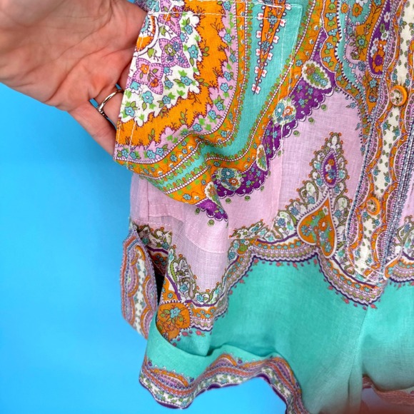 Zimmermann Lola Linen Romper Paisley Button Front Pockets Size 2 NO BELT Resort - Picture 6 of 14